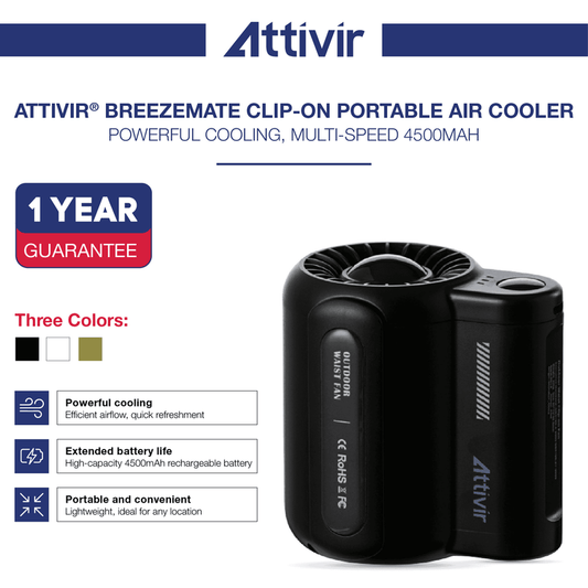 Attivir®︎ BreezeMate™ Portable Fan - 3-Speed Personal Cooling with Clip-On Design